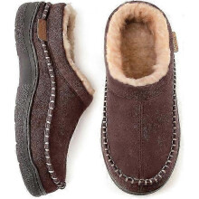 (9-10, Coffee) Men's Slip On Moccasin Slippers, Indoor/Outdoor Warm Fuzzy Comfy House Shoes, Fluffy Wide Loafer Slippers