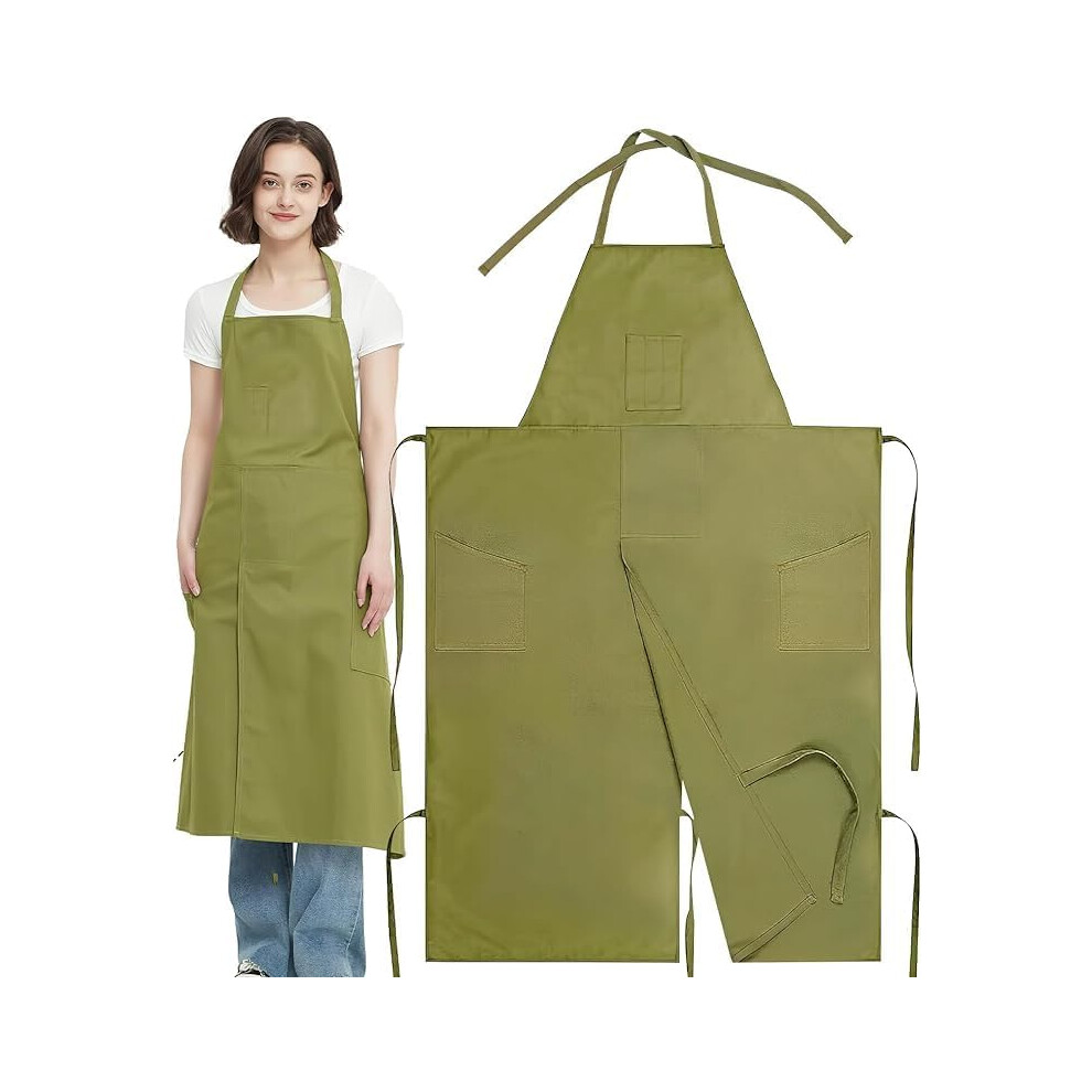 Potter's Apron With Split Leg, Full Coverage Made Of Cotton Canvas With Pockets For Artists, Ceramics, Clay, Women Men (Green) 9412369394941