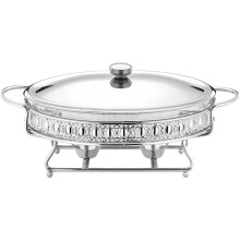 Oval BuffetWarmer With Glass Pot, Lid, Holder, For Parties, Events, Weddings, Silver 2L