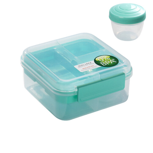 Portable 2 Layer Lunch Box with Compartments for-Cyan M