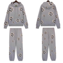 (XL, grey1) Fall and Winter New DENIM Cotton Foam Printed High Street Casual Top + Pants Set New Arrival