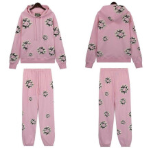 (XL, pink1) Fall and Winter New DENIM Cotton Foam Printed High Street Casual Top + Pants Set New Arrival