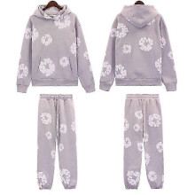(L, grey) Fall and Winter New DENIM Cotton Foam Printed High Street Casual Top + Pants Set New Arrival
