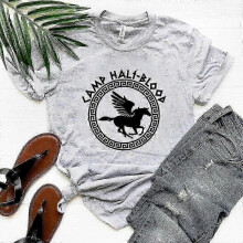 (L, gray) Camp Half Blood T-Shirts for Fall Training Camp, Halloween Magical Gift, Percy Jackson Unisex Tees, Harajuku Style Game Tshirt New Arrival