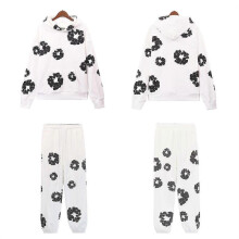 (M, white) Fall and Winter New DENIM Cotton Foam Printed High Street Casual Top + Pants Set New Arrival