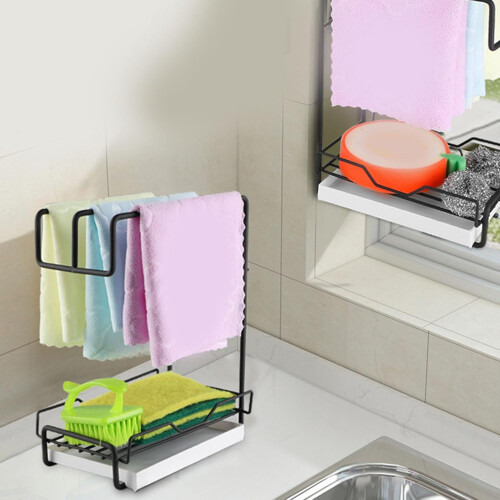 Black Towel Rack Kitchen Countertop Organizer 20x11.5x28cm 1