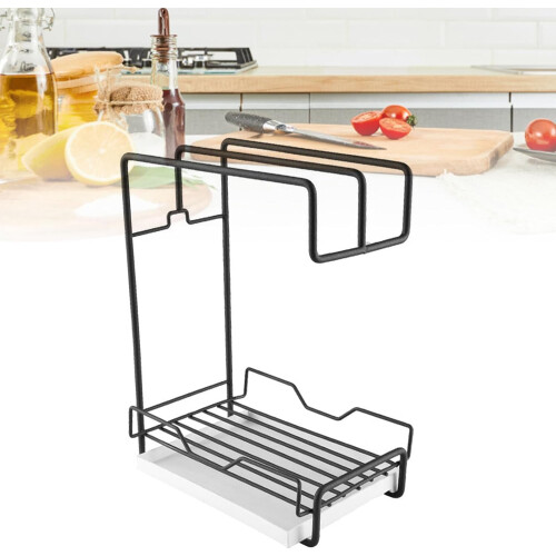 Black Towel Rack Kitchen Countertop Organizer 20x11.5x28cm 2