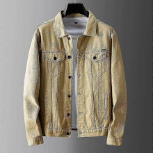 (S, khaki) Spring and Autumn Men's Casual Simple Solid Color Denim Jacketzz