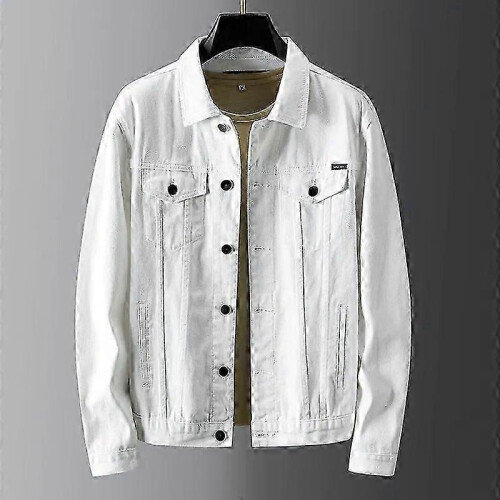 (S, white) Spring and Autumn Men's Casual Simple Solid Color Denim Jacketzz
