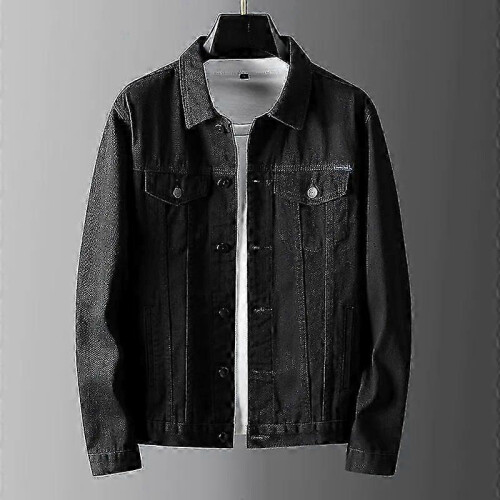 (M, black) Spring and Autumn Men's Casual Simple Solid Color Denim Jacketzz