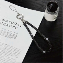 (Black)Phone Wrist Strap Shiny Rhinestone Decor Hand Strap Lanyard, Length: 25cmzz
