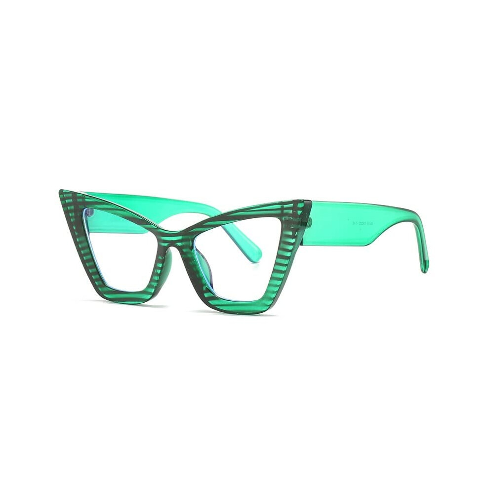Blue/Light Cateye Computer Readers Clear Vision Reading Glasses Large Blocking Flat Mirror Presbyopic Glasses (Color : Green, Size : 100)