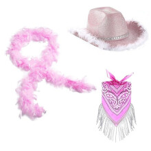 Chapeau de cow-girl à glands, Bandana, écharpe en plumes,-Rose
