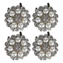 (As show, One size) 4pcs Zinc Iron Alloy Flower Shoe Decoration Fashionable Shining Flower Shoe Clip