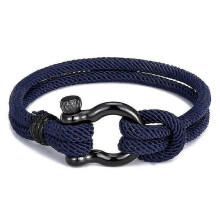 (Blue) Leather Rope Braided Horseshoe Buckle Stainless Steel Bracelet Men's Accessories Titanium Steel Retro Jewelry