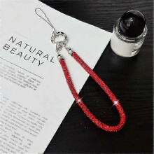 (Red)Phone Wrist Strap Shiny Rhinestone Decor Hand Strap Lanyard, Length: 25cmzz