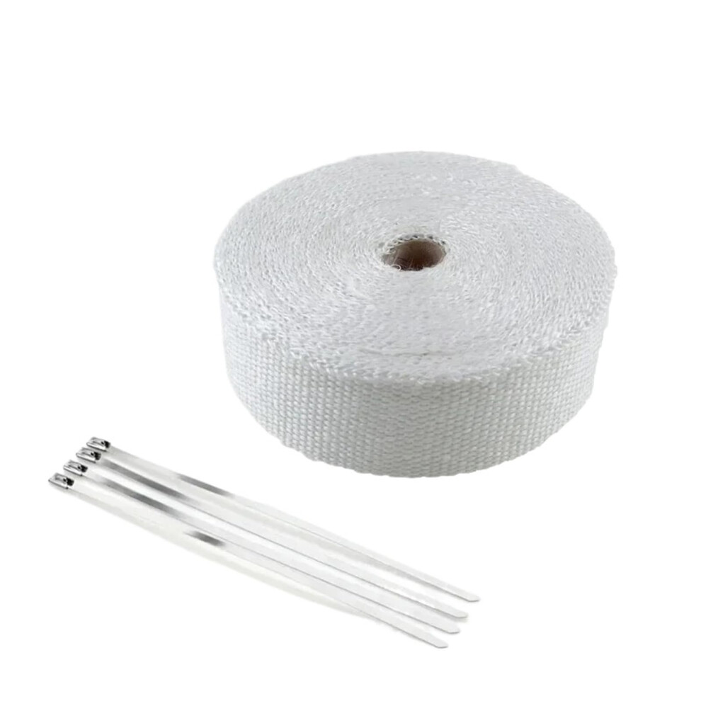 50Mm Fiberglass Exhaust Heat Wrap Temp Resistant Motorcycle Pipe Shield Tape 5M White 9426802927436