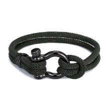 (Green) Leather Rope Braided Horseshoe Buckle Stainless Steel Bracelet Men's Accessories Titanium Steel Retro Jewelry