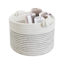 Small Woven Round Cotton Rope Basket Decorative Round Cute Nursery Bedroom Bathroom Cat Dog Toy Organizer 10 x 10 x 7 Inch