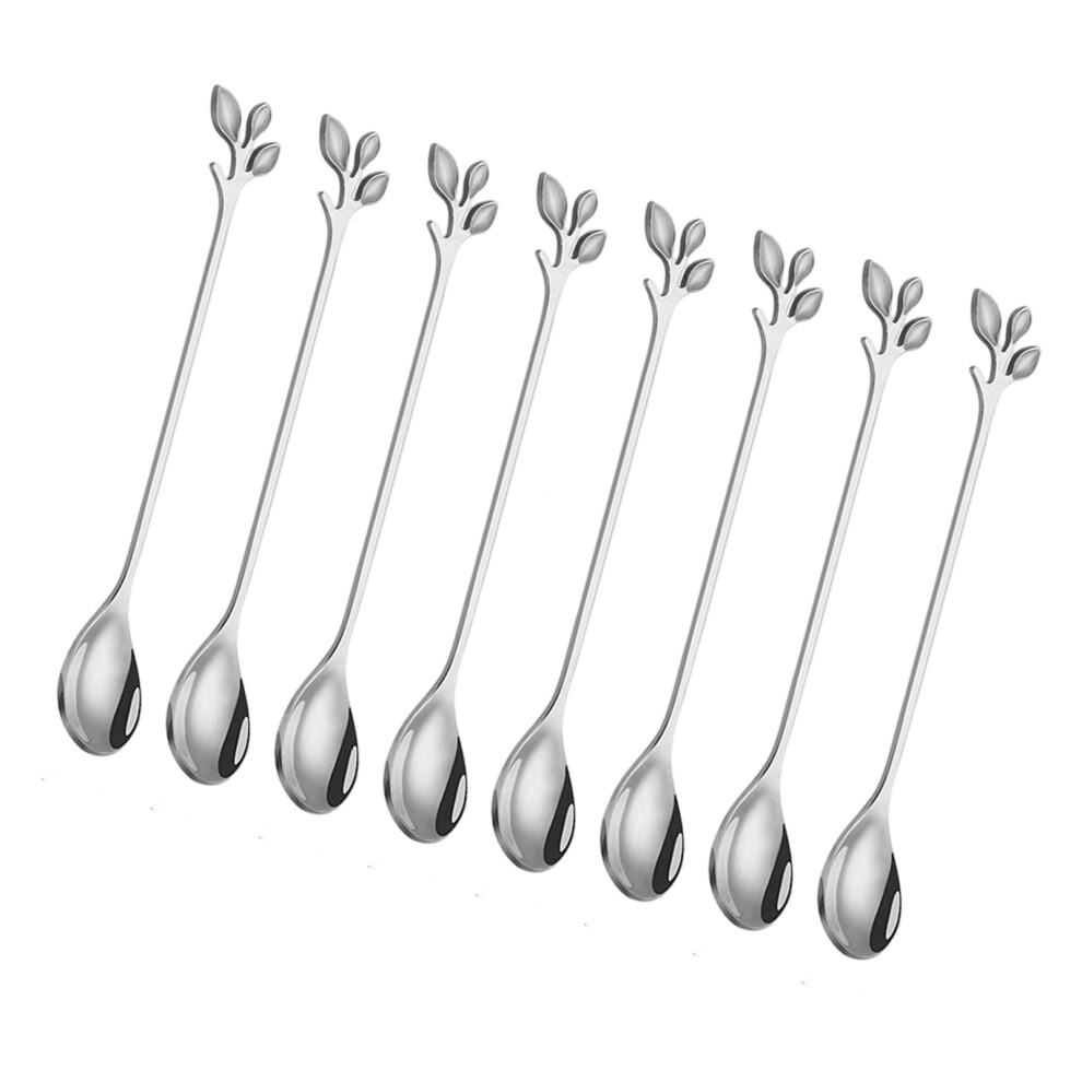 Kitchen Tool Nonrust Steel Stir Spoon Feature Leaf-Silver 15Cm 7695000548312