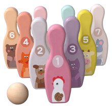 Mini Bowling Set Wooden Colorful Pins and Ball Interactive Indoor Game for Kids and Family