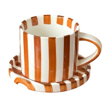 Smooth Finishes 5Inch Striped Ceramic Coffee Cup and-brown