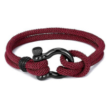 (Red) Leather Rope Braided Horseshoe Buckle Stainless Steel Bracelet Men's Accessories Titanium Steel Retro Jewelry