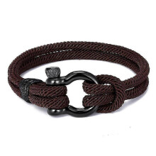 (Brown) Leather Rope Braided Horseshoe Buckle Stainless Steel Bracelet Men's Accessories Titanium Steel Retro Jewelry