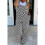 (S) Women's Black Checkered Print Pocketed Wide Leg Jumpsuit 1
