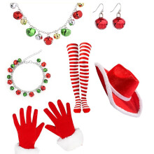 Chapeau de Père Noël avec collier et gants pour jeu-Ensemble 4