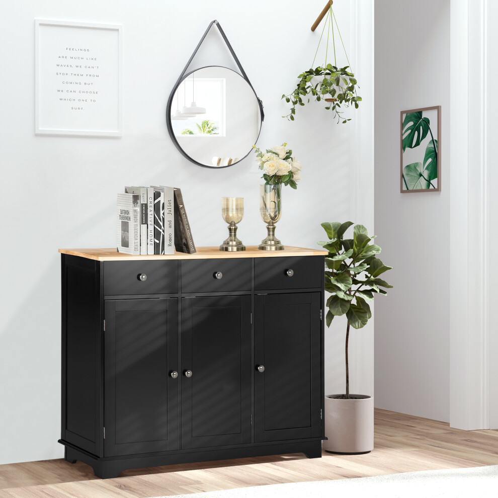 Homcom (Black) Modern Sideboard Buffet Cabinet With Storage Cabinets And Drawers Black