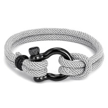 (Gray) Leather Rope Braided Horseshoe Buckle Stainless Steel Bracelet Men's Accessories Titanium Steel Retro Jewelry