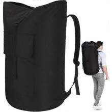 (Black) Extra Large Heavy Duty Laundry Bag 115L with Straps, Army Backpack Style for Laundry & Storage