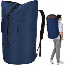 (Dark blue) Extra Large Heavy Duty Laundry Bag 115L with Straps, Army Backpack Style for Laundry & Storage
