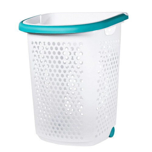 White Rolling Plastic Laundry Hamper for Adult Narrow Hamper on Wheels