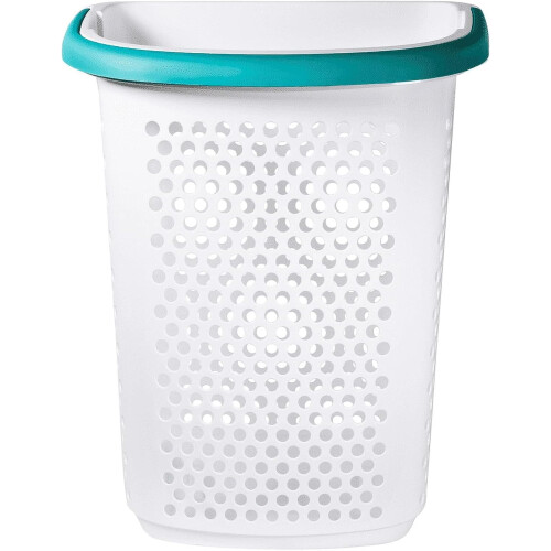 White Rolling Plastic Laundry Hamper for Adult Narrow Hamper on Wheels 1