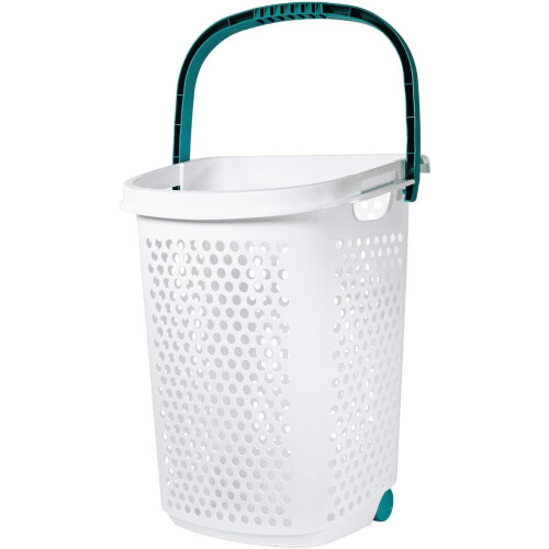 White Rolling Plastic Laundry Hamper for Adult Narrow Hamper on Wheels 2