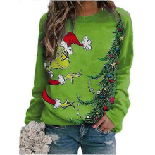 (XL, Green) Women Christmas The Grinch Printed Sweatshirt Long Sleeve Crew Neck Blouse Casual Loose Pullover Jum