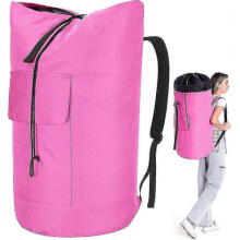 (Pink) Extra Large Heavy Duty Laundry Bag 115L with Straps, Army Backpack Style for Laundry & Storage