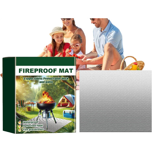Grill Heat Shield Mat, Foldable Fireproof Carpet, Outdoor Flame Resistant Pad 2