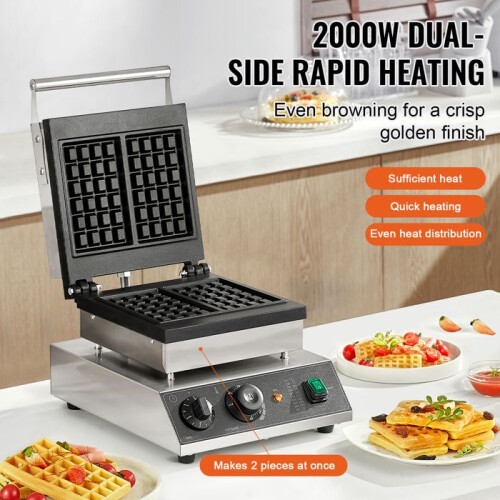 Wafelijzer - DUOKU - HT-2210 - 2000 W - RVS - Antiaanbaklaag 2