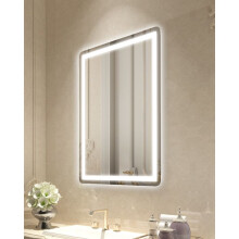 LED-peili Kylpyhuone-Duoku-60 x 80 cm-Seinäasennus-Edestä ja takaa valaistu-Pitää huurtumattomana-3 Väriä säädettävällä kirkkaudella