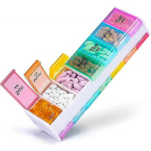 (White) Extra Large Weekly Pill Organizer - 7 Day Pill Box, 14 cells Am Pm Pill Case With Double Layer Jumbo Compartment For Pills, Vitamin