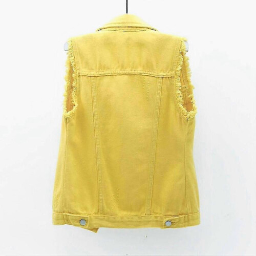 (l, Yellow) Women's Spring And Autumn Coat Solid Color Sleeveless Denim Jacket Jacket_1 2