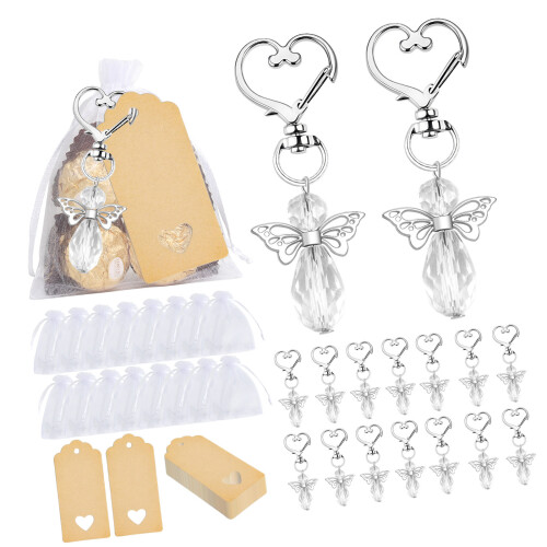 30Pcs Angel Wing Pendant Keychain with Drawstring Gauze Bag-A04