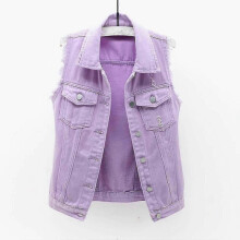 (m, Purple) Women's Spring And Autumn Coat Solid Color Sleeveless Denim Jacket Jacket_1