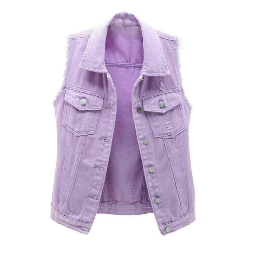 (m, Purple) Women's Spring And Autumn Coat Solid Color Sleeveless Denim Jacket Jacket_1 1