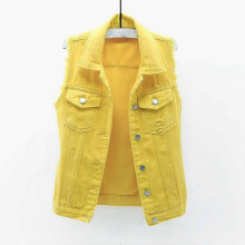 (s, Yellow) Women's Spring And Autumn Coat Solid Color Sleeveless Denim Jacket Jacket_1