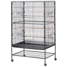 Grande Gaiola para Pássaros 80x52x132 cm-Duoku-Teto Plano, Poleiros, Bandeja Removível, Comedouros e Rodízios, Ideal para Parus
