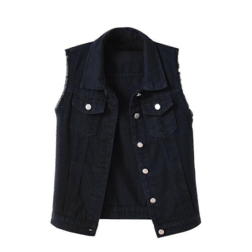 (xl, Black) Women's Spring And Autumn Coat Solid Color Sleeveless Denim Jacket Jacket_1 1